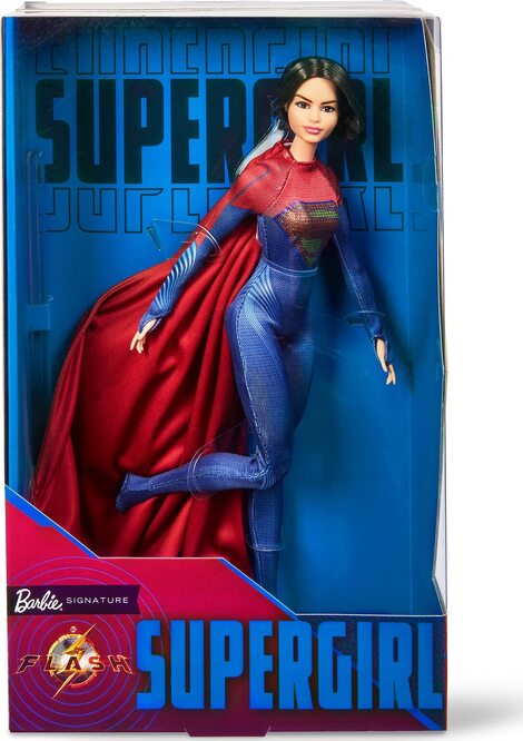 Barbie Doll Supergirl from The Flash Movie Wearing Red and Blue Suit with Cape - HKG13