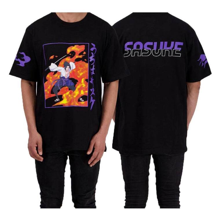 Naruto Shippuden Black T-Shirt Sasuke Flame - TS541860NRS